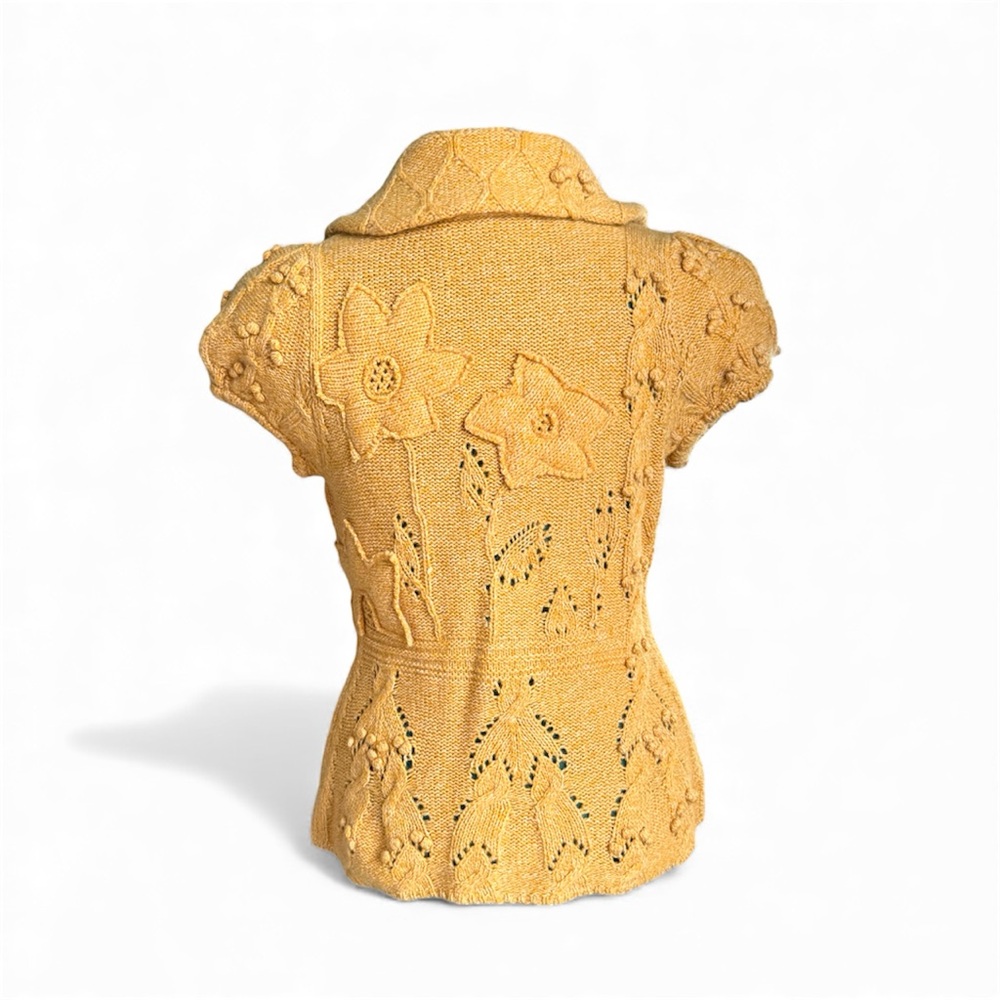 NWOT Anthropologie Mustard Knit Cardigan with Floral Accents - Picture 5 of 7